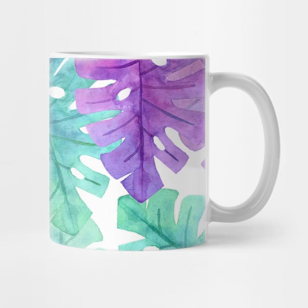 Monstera Plant in Turquoise Green Violet Pattern by Live Together